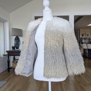 Cropped Cream Grey Faux Fur Coat